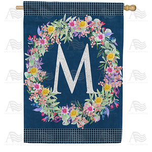 Floral Wreath Monogram Letter Monogram Double Sided House Flag