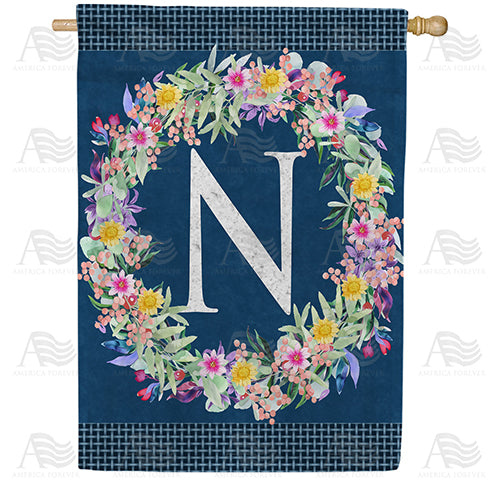 Floral Wreath Monogram Letter Monogram Double Sided House Flag