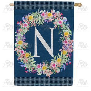 Floral Wreath Monogram Letter Monogram Double Sided House Flag