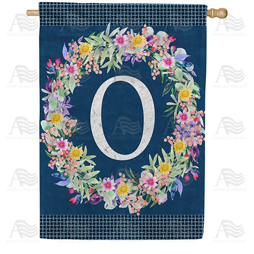 Floral Wreath Monogram Letter Monogram Double Sided House Flag