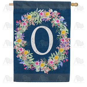 Floral Wreath Monogram Letter Monogram Double Sided House Flag