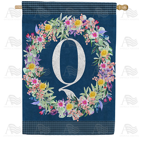 Floral Wreath Monogram Letter Monogram Double Sided House Flag
