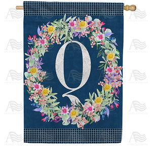 Floral Wreath Monogram Letter Monogram Double Sided House Flag