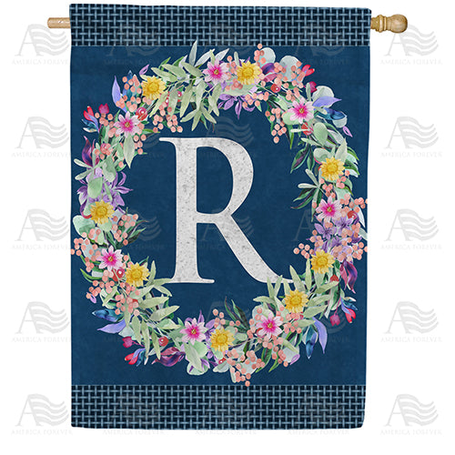 Floral Wreath Monogram Letter Monogram Double Sided House Flag