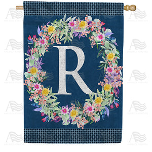 Floral Wreath Monogram Letter Monogram Double Sided House Flag