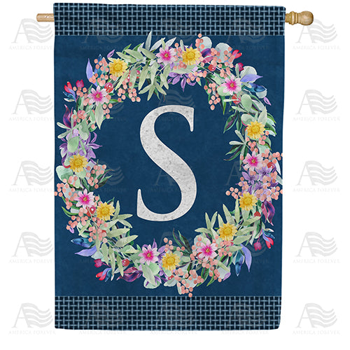 Floral Wreath Monogram Letter Monogram Double Sided House Flag