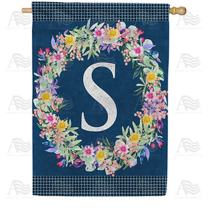 Floral Wreath Monogram Letter Monogram Double Sided House Flag