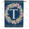 Floral Wreath Monogram Letter Monogram Double Sided House Flag