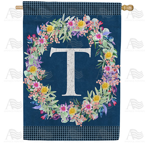 Floral Wreath Monogram Letter Monogram Double Sided House Flag