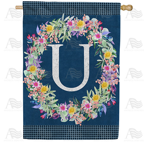 Floral Wreath Monogram Letter Monogram Double Sided House Flag