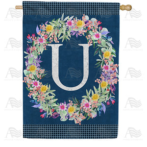Floral Wreath Monogram Letter Monogram Double Sided House Flag