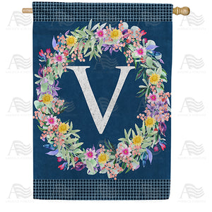 Floral Wreath Monogram Letter Monogram Double Sided House Flag