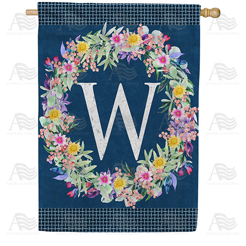 Floral Wreath Monogram Letter Monogram Double Sided House Flag