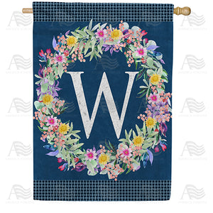 Floral Wreath Monogram Letter Monogram Double Sided House Flag