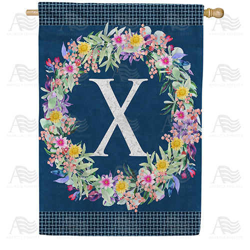 Floral Wreath Monogram Letter Monogram Double Sided House Flag