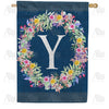 Floral Wreath Monogram Letter Monogram Double Sided House Flag