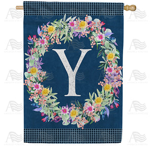 Floral Wreath Monogram Letter Monogram Double Sided House Flag