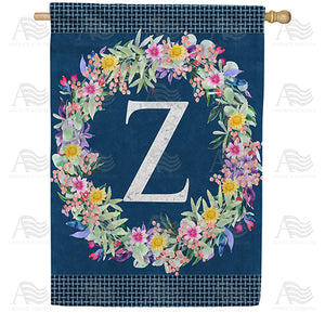 Floral Wreath Monogram Letter Monogram Double Sided House Flag