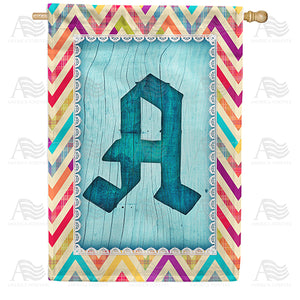 Multi Color Chevron Monogram Double Sided House Flag