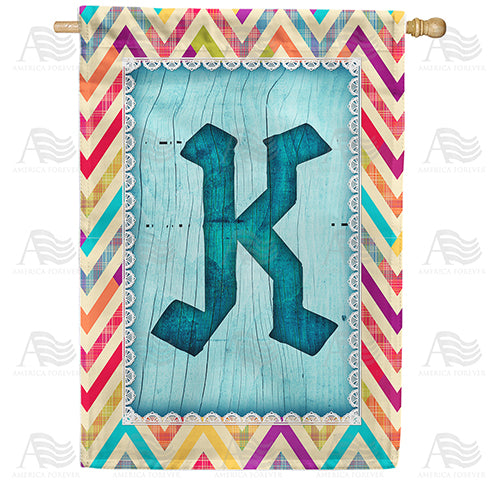 Multi Color Chevron Monogram Double Sided House Flag