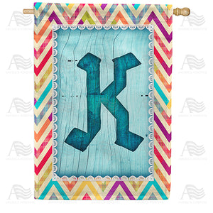 Multi Color Chevron Monogram Double Sided House Flag