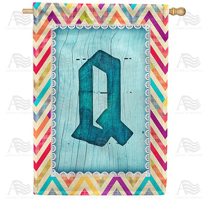 Multi Color Chevron Monogram Double Sided House Flag