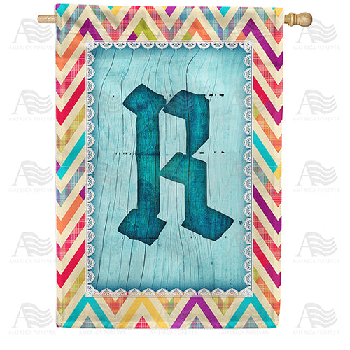 Multi Color Chevron Monogram Double Sided House Flag