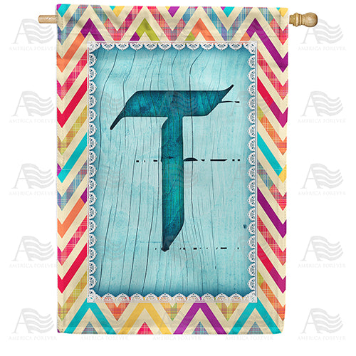 Multi Color Chevron Monogram Double Sided House Flag