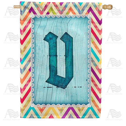 Multi Color Chevron Monogram Double Sided House Flag