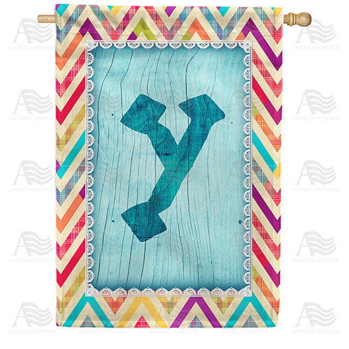 Multi Color Chevron Monogram Double Sided House Flag