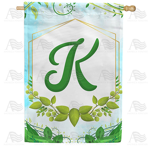 Rose Greenery Monogram Double Sided House Flag