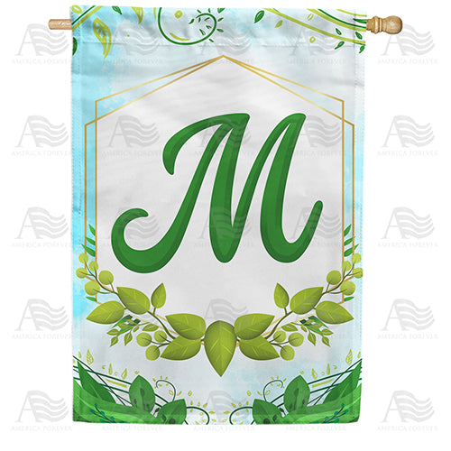 Rose Greenery Monogram Double Sided House Flag