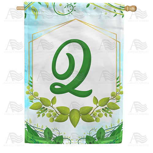 Rose Greenery Monogram Double Sided House Flag