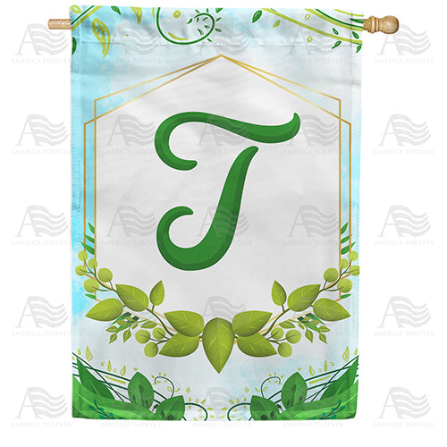 Rose Greenery Monogram Double Sided House Flag