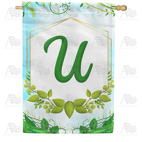 Rose Greenery Monogram Double Sided House Flag