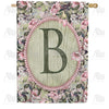 Pink Petals Monogram Double Sided House Flag