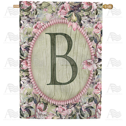 Pink Petals Monogram Double Sided House Flag