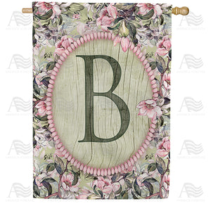 Pink Petals Monogram Double Sided House Flag