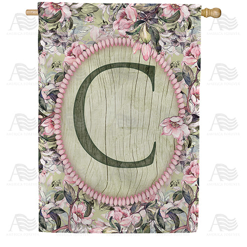 Pink Petals Monogram Double Sided House Flag