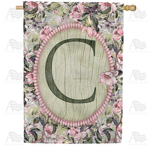 Pink Petals Monogram Double Sided House Flag