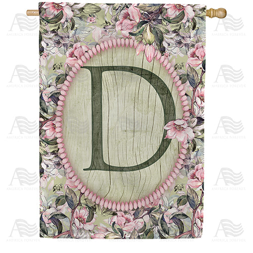 Pink Petals Monogram Double Sided House Flag