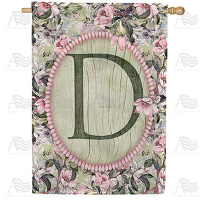 Pink Petals Monogram Double Sided House Flag