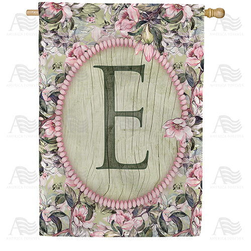 Pink Petals Monogram Double Sided House Flag