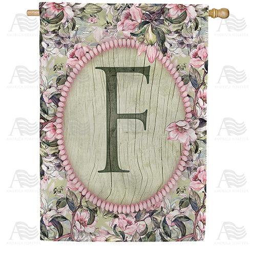 Pink Petals Monogram Double Sided House Flag