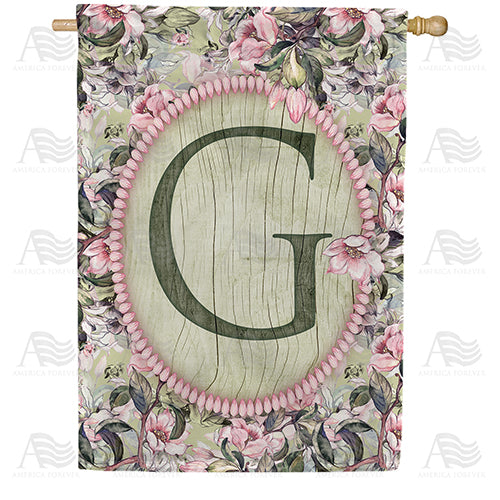 Pink Petals Monogram Double Sided House Flag