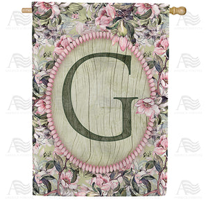 Pink Petals Monogram Double Sided House Flag