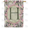Pink Petals Monogram Double Sided House Flag