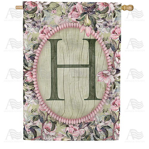 Pink Petals Monogram Double Sided House Flag