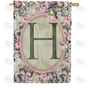 Pink Petals Monogram Double Sided House Flag