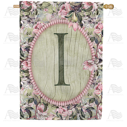 Pink Petals Monogram Double Sided House Flag